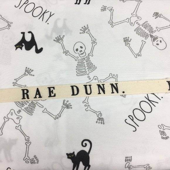 4pc Rae Dunn Halloween QUEEN Sheet Set Skeleton Scaredy Black Cat Spooky LL NEW - Picture 1 of 7